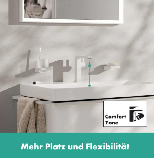 Змішувач для раковини Hansgrohe Tecturis E 150 Fine CoolStart без донного клапана, матовий білий (73041700)