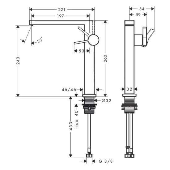 Змішувач для раковини Hansgrohe Tecturis E 240 Fine CoolStart без донного клапана, хром (73072000)