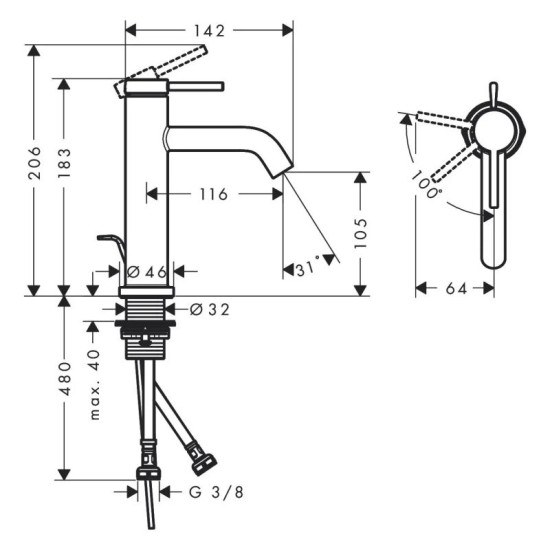 Смеситель для раковины Hansgrohe Tecturis S 110 CoolStart матовая бронза (73314140)