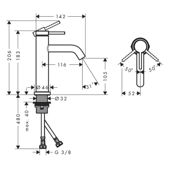 Змішувач для раковини Hansgrohe Tecturis S 110 без донного клапана, хром (73311000)