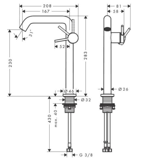 Змішувач для раковини Hansgrohe Tecturis S 240 Fine CoolStart матовий чорний (73372670)