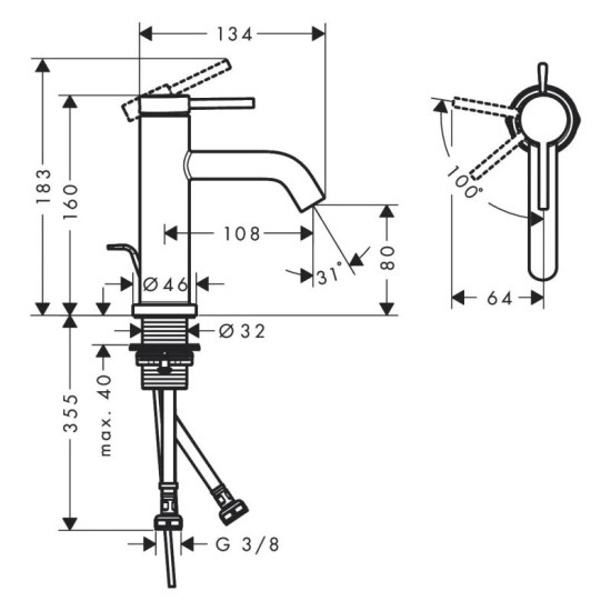 Смеситель для раковины Hansgrohe Tecturis S 80 CoolStart матовая бронза (73302140)