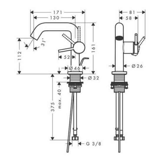 Змішувач для раковини Hansgrohe Tecturis S110 Fine CoolStart із донним клапаном матовий чорний (73323670)