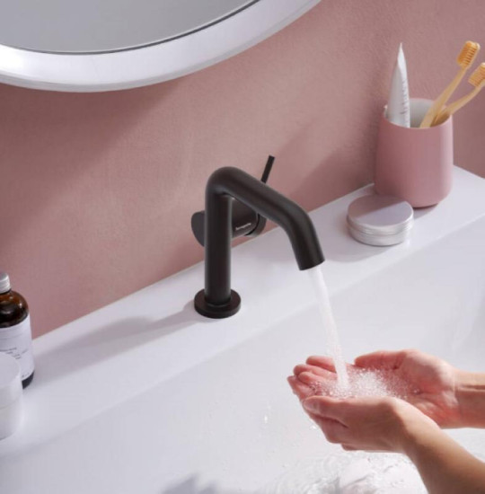 Змішувач для раковини Hansgrohe Tecturis S110 Fine CoolStart із донним клапаном матовий чорний (73323670)