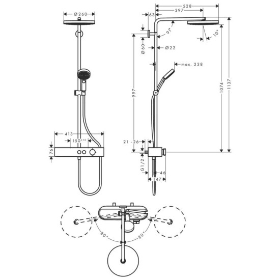 Душова система Hansgrohe Pulsify Showerpipe 260 24220670 чорний матовий