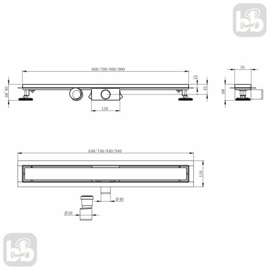Лінійний трап Imprese i-FLOW S сухий затвор, решітка перфарована i07, чорний, 600 мм d44600SB07
