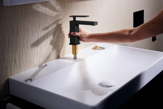 Смеситель для раковины Hansgrohe Tecturis E 110 EcoSmart 73014670 CoolStart , черный матовый
