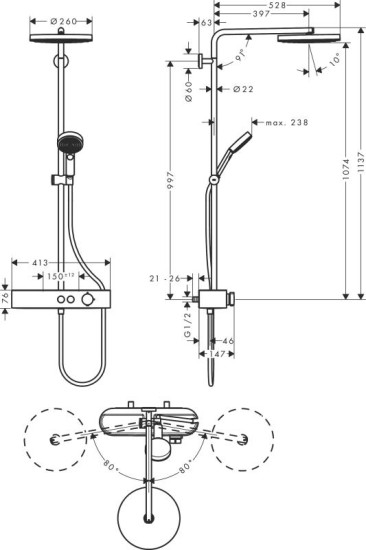 Душова система Hansgrohe Pulsify Showerpipe 260 1jet 400, білий матовий (24220700)