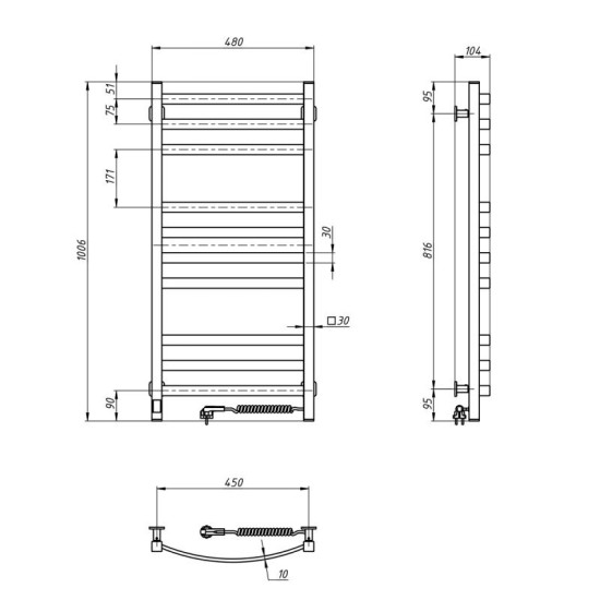 Рушникосушарка Navin Avalon 480х1000 Sensor правий, чорний муар 12-203053-4810