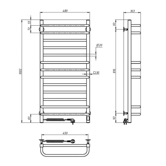 Рушникосушарка Navin Грандіс 480х1000 Sensor з таймером, лівий 10-008153-4810