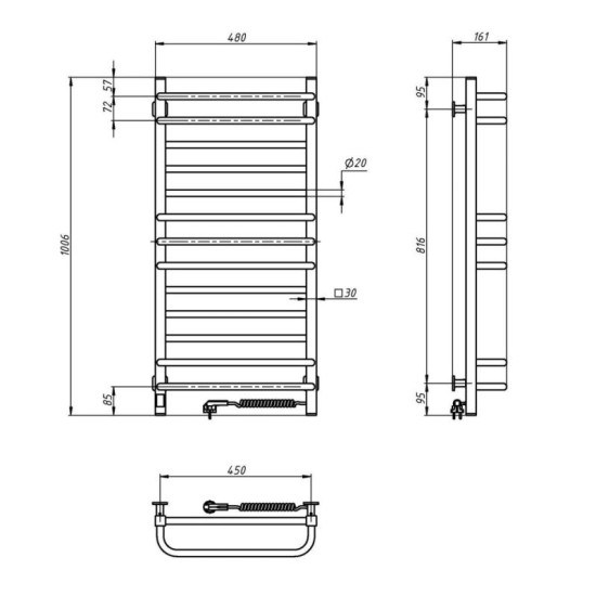 Полотенцесушитель Navin Грандіс 480х1000 Sensor с таймером, правый 10-008053-4810