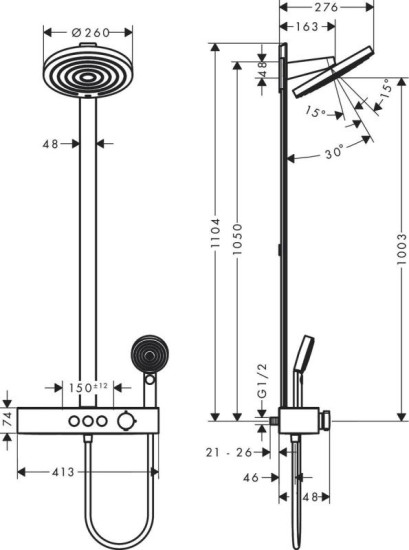 Душова система Hansgrohe Pulsify Showerpipe 260 2jet 400 білий матовий (24240700)