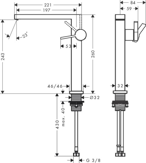 Смеситель для раковины Hansgrohe Tecturis E 240 Fine CoolStart без донного клапана, черный матовый (73072670)