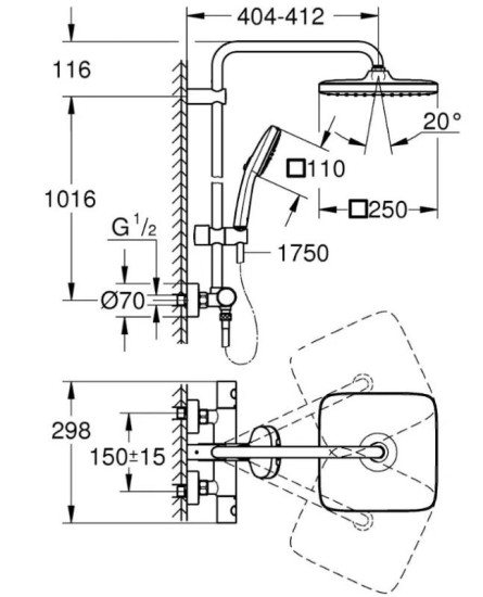 Душова система Grohe Tempesta System 250 Cube чорний матовий (266892431)