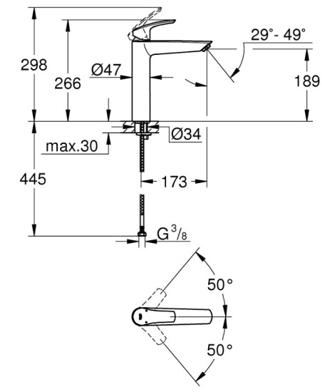 Смеситель для раковины Grohe Eurosmart New XL-Size черный матовый (239712433)