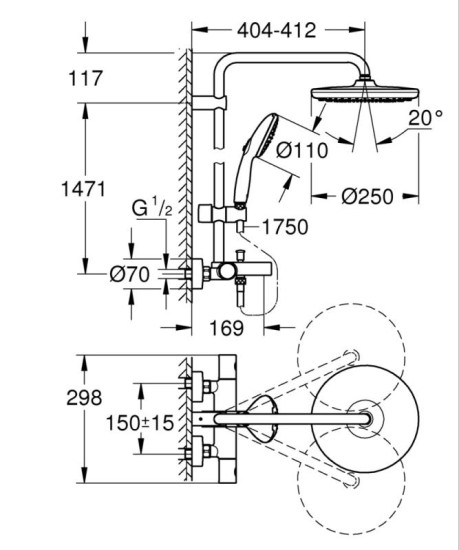 Душова система Grohe Tempesta Cosmopolitan System 250 26672001