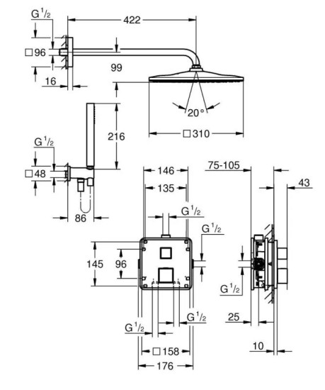 Душова система прихованого монтажу Grohe Grohtherm Cube 34868000