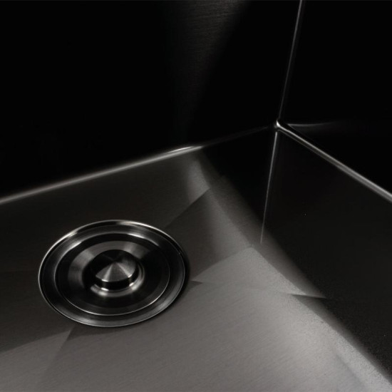 Кухонна мийка Platinum Handmade PVD 600х500 чорна з підставкою для ножів (сифон круглий чорний 3,0/0,8)