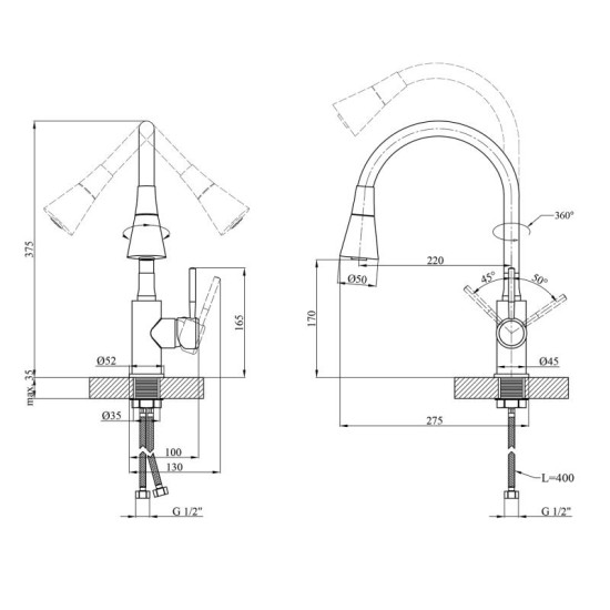 Кухонный смеситель Kroner KRM Kuche - C132BLK (CV033126)