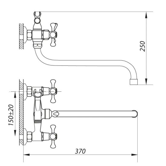 Смеситель для ванны ZERIX D3Q 722 (ZX0006)