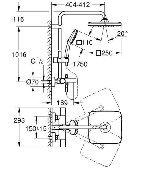 Душова система Grohe Tempesta System 250 Cube 26975001