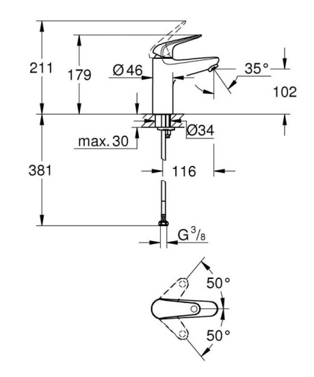 Змішувач для раковини Grohe M-Size Euroeco 24266001