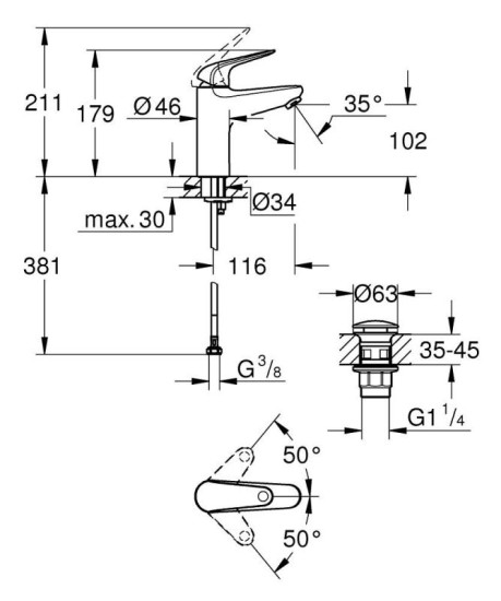 Змішувач для раковини Grohe M-Size Euroeco 24267001