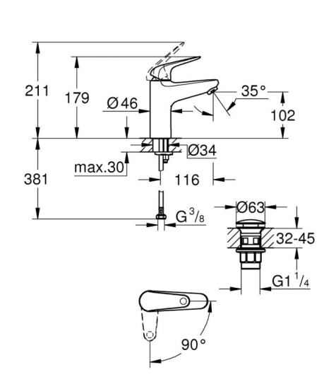Змішувач для раковини Grohe M-Size Euroeco 24269001