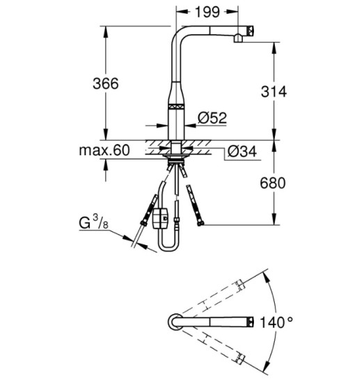 Кухонний змішувач з висувним виливом Grohe Essence 31928KF0
