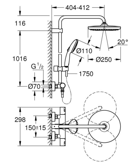 Душова система Grohe QuickFix Vitalio Start System 250 266772431