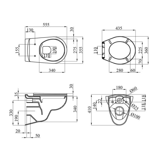 Унітаз підвісний Kroner Oker WHI533536 RIMLESS (CV033120)