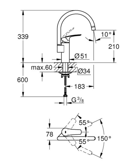 Кухонний змішувач Grohe Eurosmart 332022433