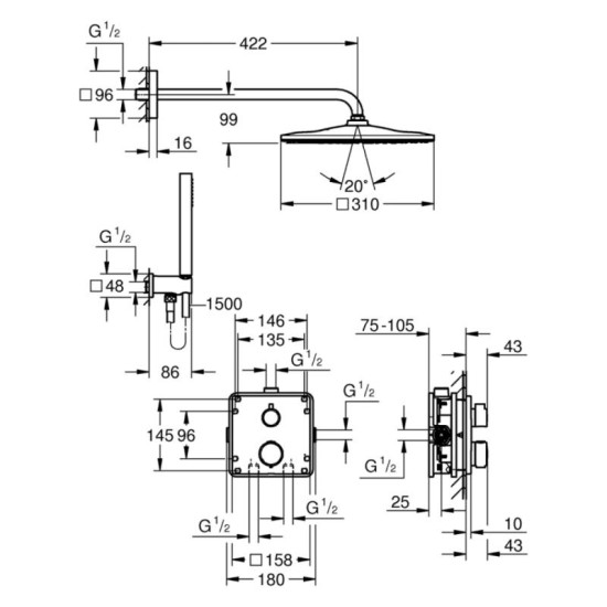 Душова система прихованого монтажу Grohe QuickFix Precision Grohtherm Cube 34881000