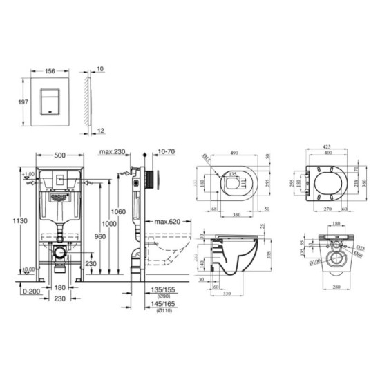Інсталяція Grohe Rapid SL 38772001 + Унітаз Kroner Harz WHI493736 RIMLESS (38772001KH493736)