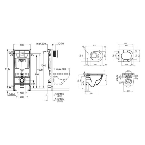 Інсталяція Grohe Rapid SL 38772001 + Унітаз Kroner Harz WHI523632 RIMLESS(38772001KH523632)