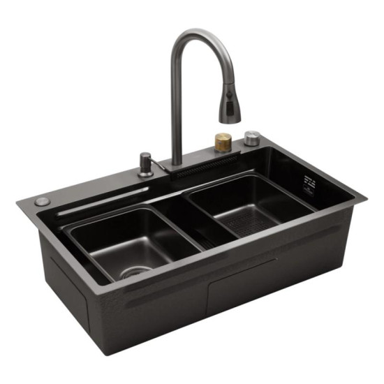 Кухонна мийка Kroner KRP Schwarze-SET7545HM PVD (3/0/0.8 мм) (CV033382)