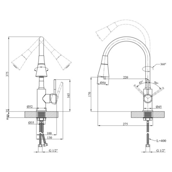 Кухонный смеситель Kroner KRM Kuche - C132BLE (CV033131)