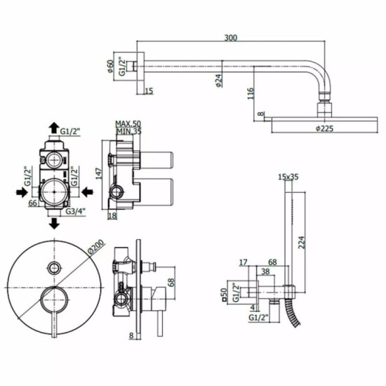 Душевая система скрытого монтажа Paffoni Elle черный матовый (KITEL015NO)