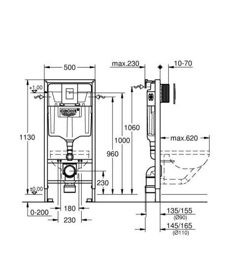 Инсталляция для унитаза Grohe Rapid SL 3в1 с клавишей смыва и креплениями 39939000