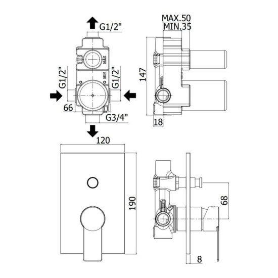 Змішувач для ванни Paffoni Tango прихованого монтажу, сталь (TA015ST/M)