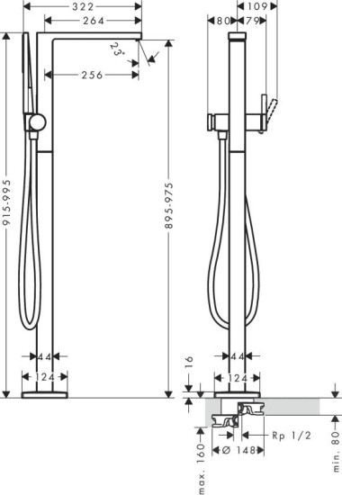Смеситель для ванны напольный Hansgrohe Tecturis E, Matt White (73445700)