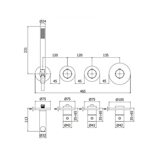 Смеситель термостатический скрытого монтажа для душа Paffoni Modular box (MDE000HG) медове золото