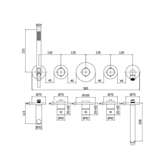 Термостат прихованого монтажу для душу Paffoni Modular box (MDE001HG) медове золото