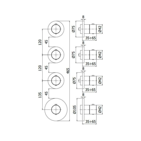 Смеситель термостатический скрытого монтажа для душа Paffoni Modular Box (MDE019ST)  нержавеющая сталь