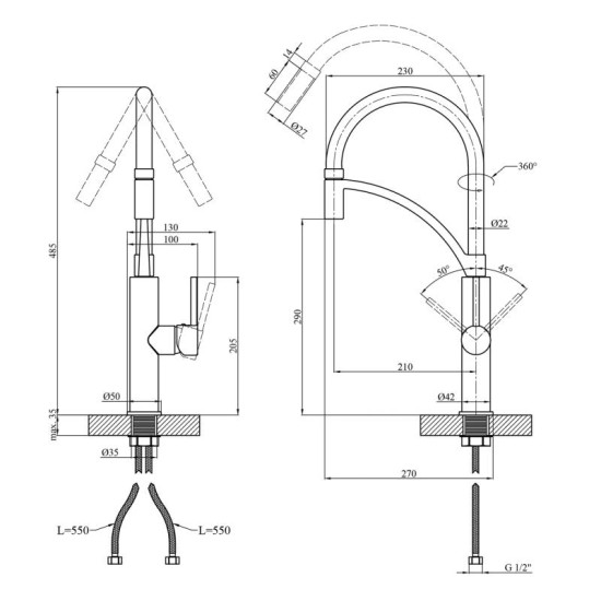 Кухонний змішувач Kroner KRP Ersel - C03900BLK (CV033801)