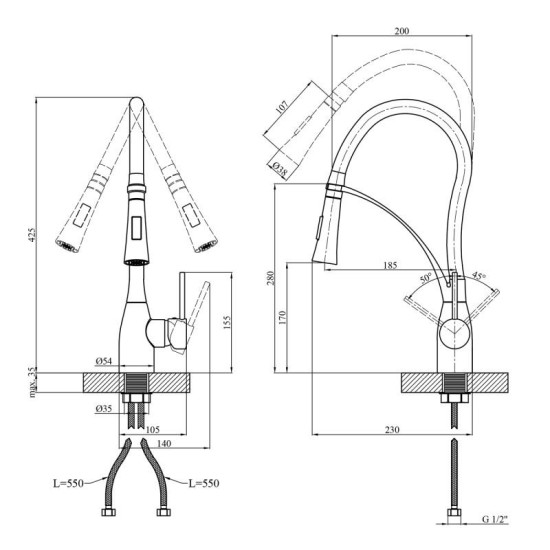 Кухонный смеситель Kroner KRP Ersel - SCH03393BLK (CV033799)