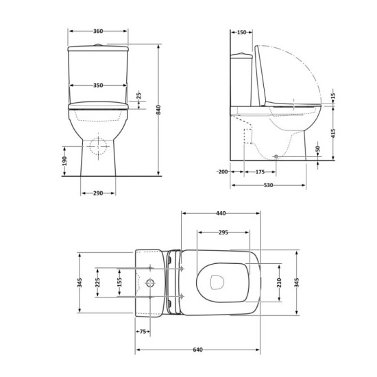 Унитаз-компакт Qtap Stenava Rimless безободковый с сиденьем Soft-close WHITE QT27228303W