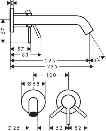 Смеситель для раковины скрытого монтажа Hansgrohe Tecturis S 225, Matt Black (73351670)