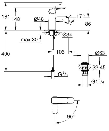 Змішувач для раковини Grohe Cubeo 1017320000