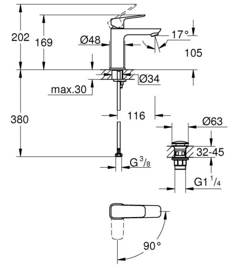 Змішувач для раковини Grohe Cubeo 1017572430